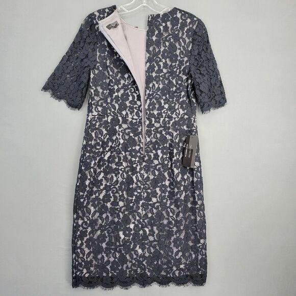 The Limited Black Dress Preppy Lace Midi Stretch Short Sleeves NEW Women Size 2 - Picture 2 of 10